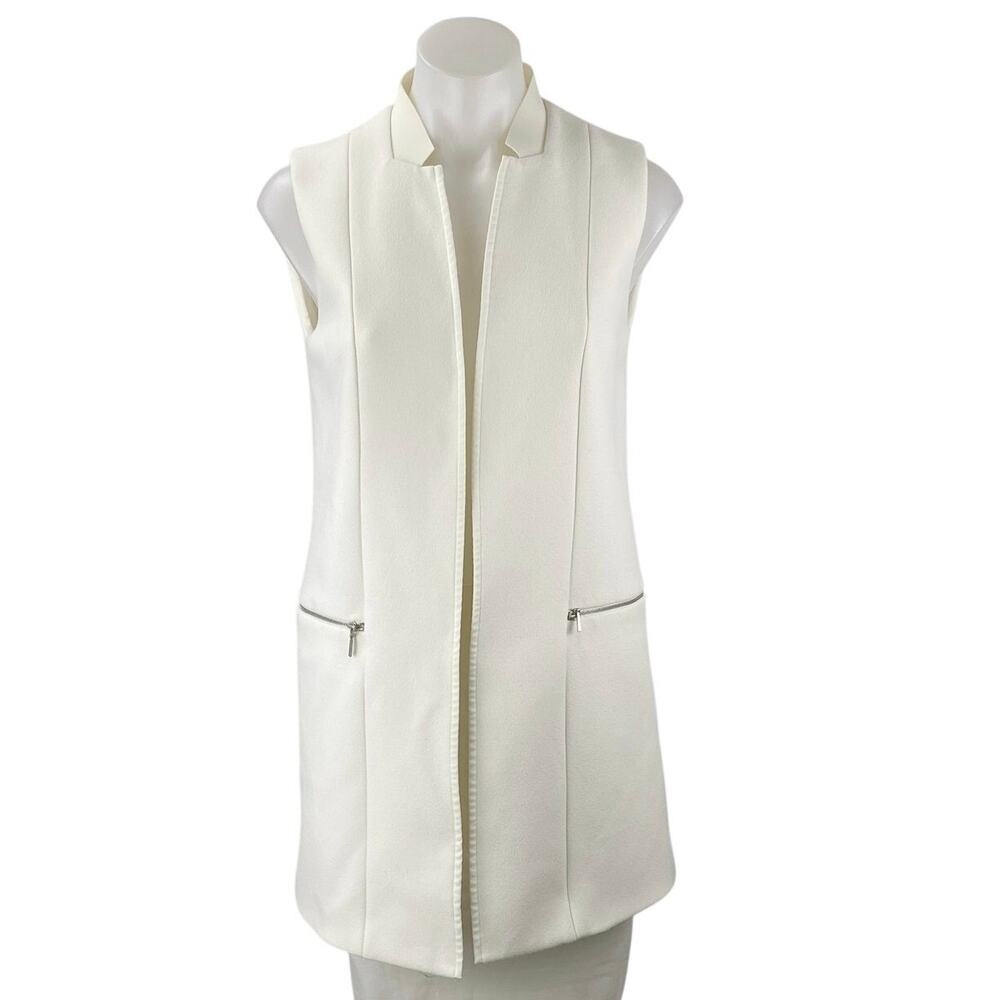 Elie Tahari Women's White Sleeveless Open Front Long Blazer Vest  Jacket Size XS
